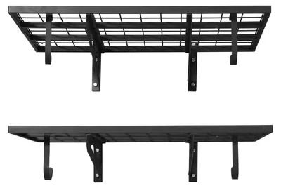 Zdjęcie produktu dla Zestaw 2 regałów do garażu SucceBuy, wymiary 914x620x210 mm, do przechowywania narzędzi, wytrzymałość do 113 kg na półkę, uchwyty na narzędzia z haczykami, powierzchnia półki 914x620 mm, metalowe regały do montażu na ścianie i organizacji narzędzi