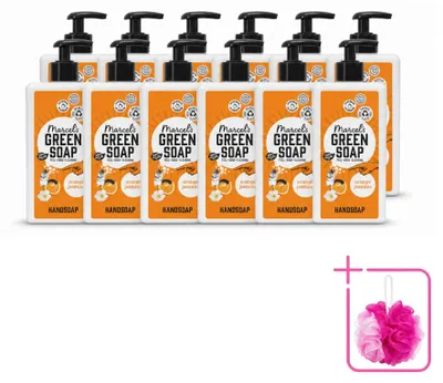 Zdjęcie produktu dla 12 sztuk mydła do rąk "Marcel's Green Soap" - pomarańcz i jaśmin - 500 ml - zestaw ekonomiczny