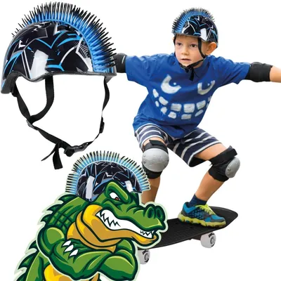Immagine prodotto di Casco Per Bicicletta Bambini, Modello "No Fear Mohawk", Regolabile, Taglia R (48-52 Cm), Colore Nero/Blu
