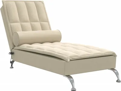 Image de Chaise longue de massage avec traversin crème tissu
