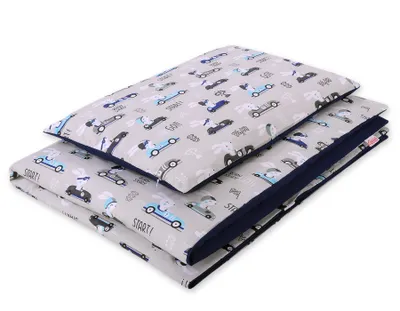 Image de parure de lit enfant 2 pièces coton 135x100 cm - Lapins en voitures, gris