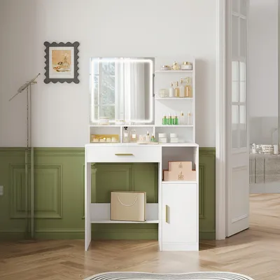 Obrázok produktu pre Kaptafel – Toaletný stolík – Stolík na líčenie – Komoda s zrkadlom a LED osvetlením