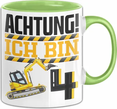 Produktbild von 4. Geburtstag Geschenk Tasse Becher Jungs Baustelle Geburtstagsgeschenk Achtung Ich Bin 4 (Grün)