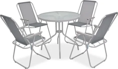 Produktbild von vidaXL 6-tlg. Garten-Essgruppe Stahl und Textilene Grau