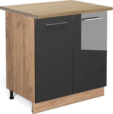 Produktbild von Küchenunterschrank Vicco Fame-Line Anthrazit Hochglanz 80 cm mit Regal, AP Eiche, Model 46639