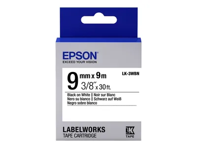Produktbild von Epson Etikettenkassette LK-3WBN - Standard - schwarz auf weiß - 9mmx9m, Schwarz auf weiss, Japan, LabelWorks LW-1000P LabelWorks LW-300 LabelWorks LW-400 LabelWorks LW-400VP LabelWorks LW-600P..., 9 mm, 9 m, 1 Stück(e)