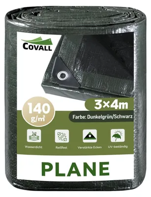 Obrázok produktu pre Ochranná plachta pre ťažké náklady, 3x4 m, 140 GSM, odolná voči UV žiareniu, trvanlivá, vodeodolná, tmavozelená/čierna