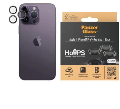 Zdjęcie produktu dla PanzerGlass ® Hoops® Camera Lens Protector Black iPhone 14 Pro | 14 Pro Max, Apple, Apple - iPhone 14 Pro, Apple - iPhone 14 Pro Max, Aplikacja na sucho, Odporny na zadrapania, Czarny, 1 szt.