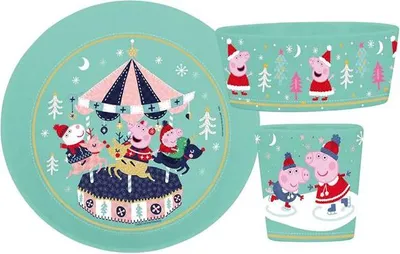 Image de Set Vaisselle Enfant Peppa Pig Noël 3 Pièces, Peppa Pig Noël, Sans Bpa, Koziol - Koziol