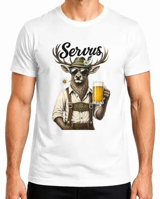 Produktbild von Servus Hirsch Bayern Lederhose Bier Trachtenshirt Dirndl Wiesn Herren T-Shirt, Weiß, L