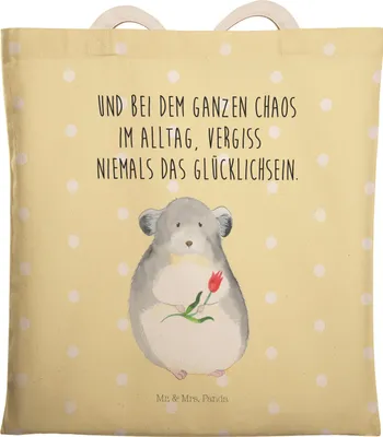 Produktbild von Mr. & Mrs. Panda Tote Bag Chinchilla Blume - Gelb Pastell - Geschenk, Kummer, Büro, shopping, Liebeskummer, Chaos, Tasche, Beutel, Tragetasche, Lustige Sprüche