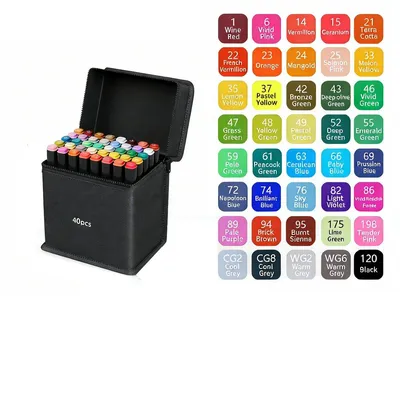 Image de 40 marqueurs de couleur double face avec boîte de rangement, pour le dessin et la peinture
