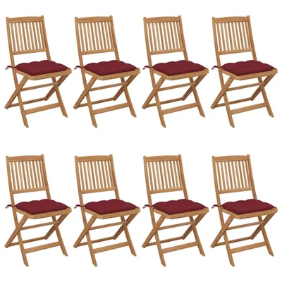 Image de Chaises de jardin pliantes 8 pcs. avec coussins en bois massif d'acacia