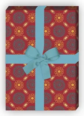 Produktbild von Schönes Geschenkpapier Set mit Batik Blüten, rot,  - G8432, 32 x 48cm