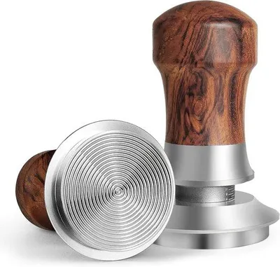 Produktbild von Famanu Kaffeestampfer mit Holzgriff - 58 mm, Edelstahl 304, Federkonstruktion