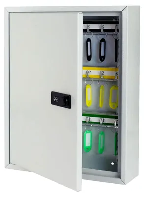 Produktbild von Schlüsselschrank mit Zahlencode, großer Schlüsselkasten | 42 Haken | 35 x 27 x 8 cm | Lichtgrau