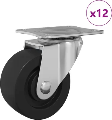 Productafbeelding van vidaXL Draaibaar wiel, 12 stuks, zilver, 60 x 60 x 50 mm, ijzer en nylon
