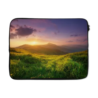 Produktbild von MuchoWow® Laptop Hülle 17 Zoll Laptoptasche Berge - Sonne - Natur - Zipper - Schutzabdeckung