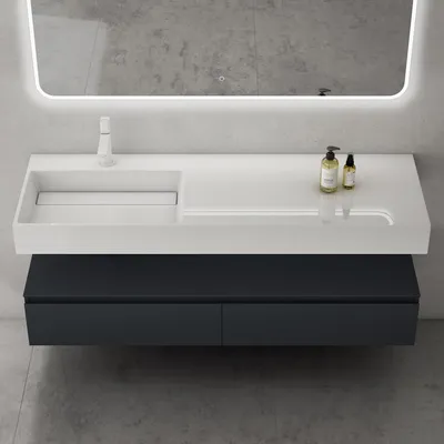 Immagine prodotto di doporro Mobile Bagno Sospeso Antracite 150 cm con Lavabo Integrato Bianco šC Design Moderno Bicolore con Mensola e Ampi Cassetti