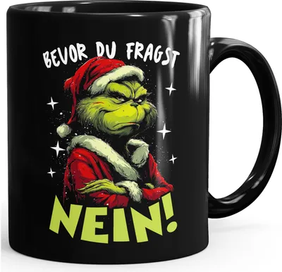 Produktbild von Tasse Anti Weihnachten Spruch lustig Bevor du fragst Nein Geschenkidee Schwarzer Humor MoonWorks®
