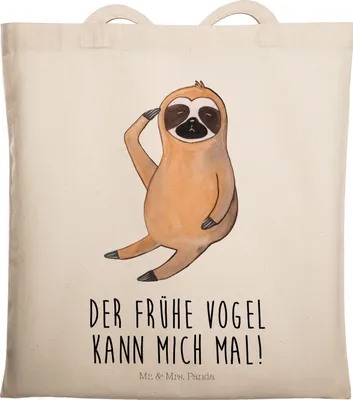 Produktbild von Mr. & Mrs. Panda Schultasche Faultier Vogel - Transparent - Geschenk, Einkaufstasche, umhängebeutel, Tasche, Tragetasche, Laptoptasche, Morgenmuffel, Tote Bag, Spinner
