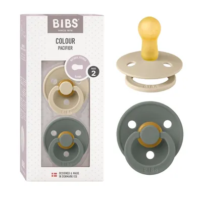 Produktbild von BIBS Colour Schnuller 2er-Pack, BPA-frei, Kirschform Nippel. Naturkautschuk / Latex, Hergestellt in Dänemark, Größe 2 (6-18 Monate), Vanilla / Pine
