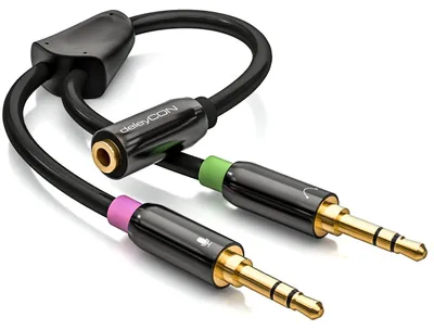 Produktbild von deleyCON Headset PC Adapter Audio Y-Adapter, 3,5mm Buchse auf 2x Stecker
