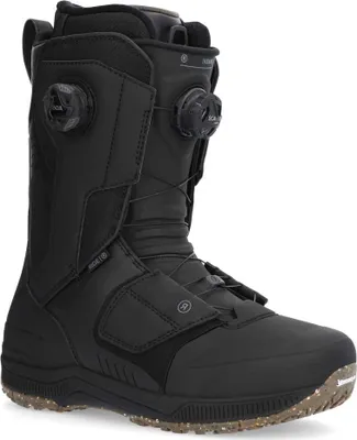 A black snowboard boot.