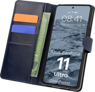Produktbild von Bizon Case Pocket Flip Case für Asus Zenfone 11 Ultra, Marineblau