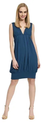 Produktbild von Damen Mittellanges Kleid tiefer V-Ausschnitt mit Raffungen; Dunkelblau S (36)