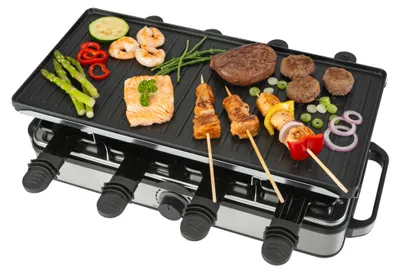 Immagine prodotto di Bourgini Gourmette Pure - Set gourmet con griglia e piastra reversibile - Raclette 8 persone - 21x42 cm - Rivestimento senza PFAS - Termostato regolabile - incl. 8 spatole e padelle