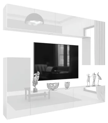 Obrázek produktu pro BELINI obývací sestava MILANO 8, 250 cm – bílá lesklá, moderní sestava skříněk, přídavná stěna s TV skříňkou, bezúchytkový systém