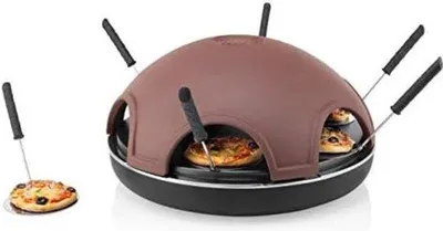 Immagine prodotto di Forno in terracotta realizzato a mano per 6 persone - con piastra in Vetroceramica per pizza modellata su misura e cornice marrone