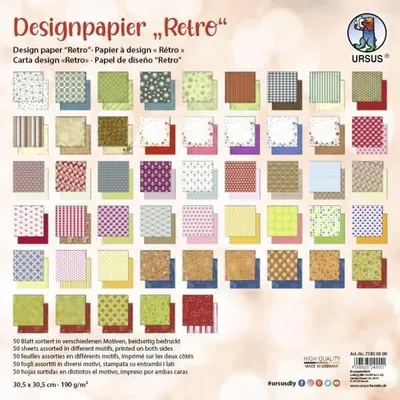 Produktbild von Designpapier Retro 190g/qm 30,5x30,5cm VE=50 Blatt