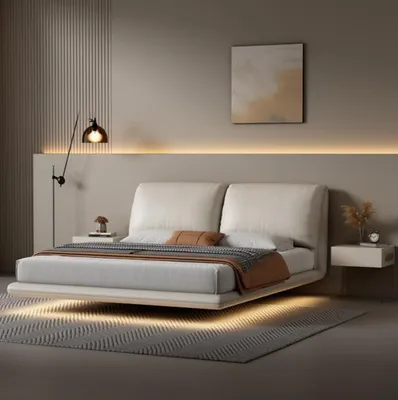 Produktbild von Weißes Wandbett Schlafzimmer Designer Holzgestell Möbel Doppelbetten