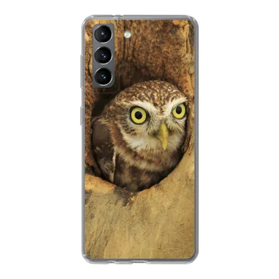 Produktbild von MuchoWow® Handyhülle Schutzhülle Hülle für Samsung Galaxy S21 Braune Eule, die aus einem Loch in einem Baum schaut Silikon Softcase Handy Hülle - Softcase