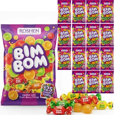 Obrázok produktu pre Roshen Bim Bom ovocné plnené tvrdé cukríky 16×1 kg (mix príchutí)