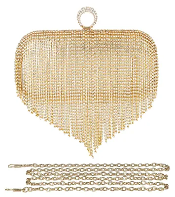Productafbeelding van CORIOS dames glinsterende clutch met strass en franjes, avondtas met strass en franjes