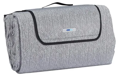 Produktbild von Relaxdays XXL Picknickdecke, 200x300 cm, isoliert, wasserdicht, Fischgrätmuster, Fleece Stranddecke, Tragegriff, grau