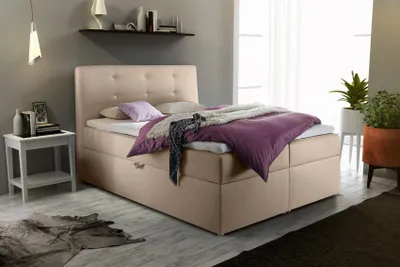 Produktbild von Boxspringbett Schlafzimmerbett MONZA Kunstleder Creme 100x200 cm
