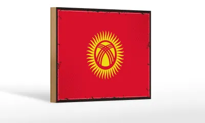Produktbild von Holzschild Flagge Kirgisistans 18x12 cm Retro Kyrgyzstan Dekoration