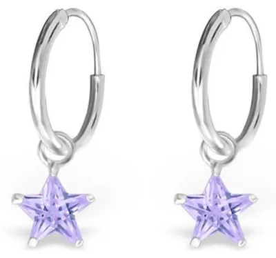 Produktbild von Creolen für Kinder: Mädchen 925 Silber Ohrringe mit Zirkonia Stern CZ Lavender (fliederfarben)