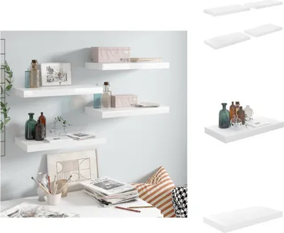 Obrázok produktu pre vidaXL Plávajúce police 4 ks. Biela s vysokým leskom 50x23x3,8 cm MDF - Nástenné police