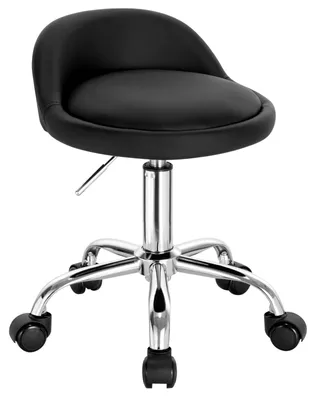 Image de Chaise de bureau - Tabouret pivotant avec roulettes - Réglable en hauteur de 53 à 65,5 cm - Revêtement en similicuir noir - Rembourré - Dossier bas - Rotation à 360°