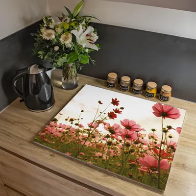 Produktbild von banjado Herdabdeckplatte einteilig 60x52cm groß mit Gummi Abstandshalter, ESG Sicherheitsglas mit Motiv Schmuckkörbchen [HAP1 11498]