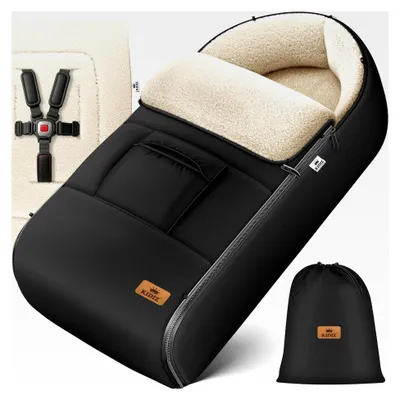 Produktbild von Babyfußsack für den Winter, geeignet für Babyschalen mit Reißverschluss, Kuschelsack, waschbar, mit verschließbarem Kopfteil, passend für alle Kinderwagen, Schwarz