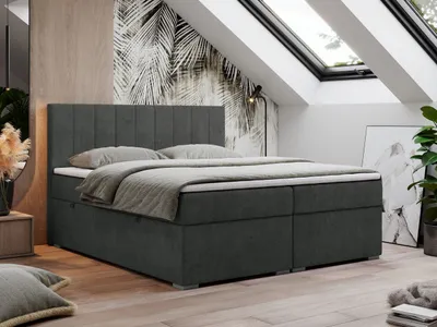 Produktbild von Boxspringbett 160x200, Bett 160x200 mit Matratze und Topper, Boxspringbett mit Bettkästen, Doppelbett - LOPE - 160x200 - Dunkelgrau - Struktur - H4