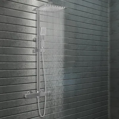 Produktbild von The Living Store Doppelkopf-Duschset mit Thermostat Edelstahl