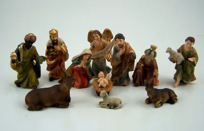 Produktbild von Krippenfiguren Set Polyresin, handbemalt. 11 Teile. 7 cm, für Weihnachtskrippe