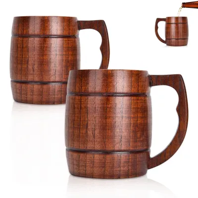 Produktbild von Holzbecher Set von 2 - Hitzebeständige Kaffeebecher für Zuhause und Camping